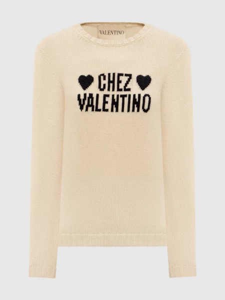 Светр з вовни з візерунком логотипа Valentino бежевий