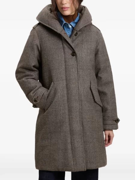 Geacă parka Woolrich de lână în carouri maro