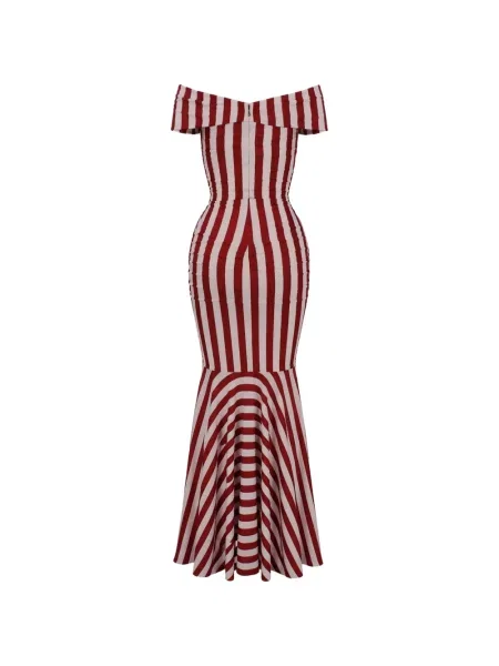 Rochie maxi Dolce & Gabbana cu dungi cu volane roșu