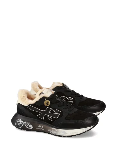 Sneakers Premiata με αυτόγραφο με γούνα μαύρο