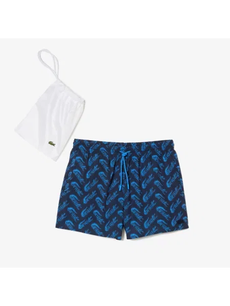 Lacoste Kąpielówki Z Nadrukiem Z Recyklingowanego granatowe