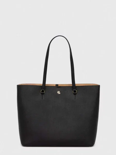 Torba tote ze skóry bydlęcej z aplikacją z logo model ‘KARLY’ Lauren Ralph Lauren czarna