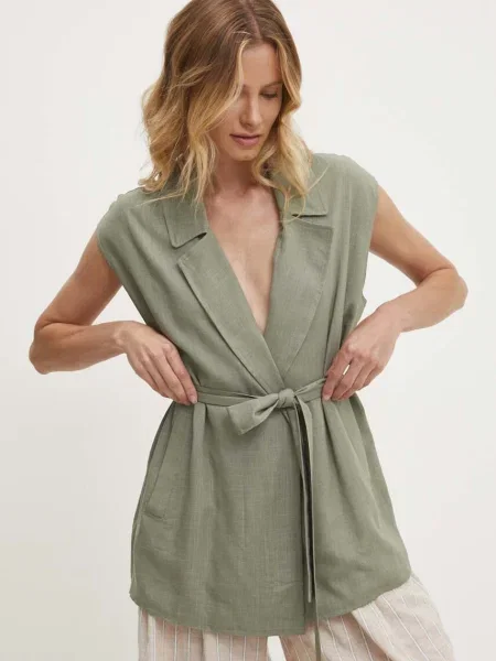 Елек с лен Answear Lab без закопчаване зелено