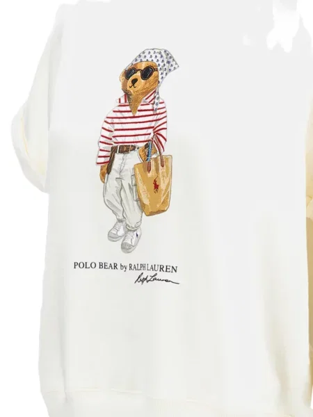 Πλεκτό πουκάμισο Polo Ralph Lauren με κέντημα με λαιμόκοψη v λευκό