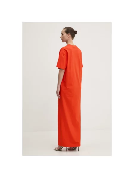 Sukienka maxi Msgm z dżerseju pomarańczowa