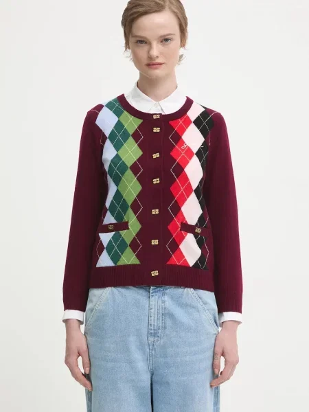 GANNI cardigan din lână Cashmere Wool Mix bordo light