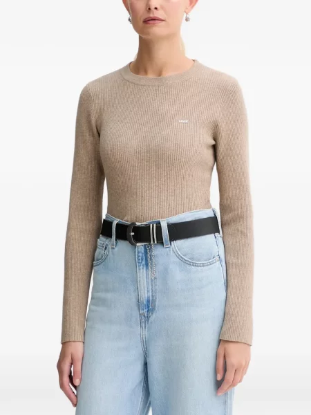 Pulover Levi's® skinny fit cu imagine cu decolteu rotund galben