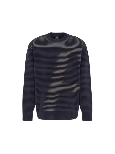 Sweter Armani Exchange z nadrukiem z okrągłym dekoltem niebieski