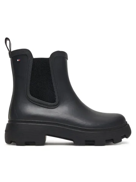 Гумени ботуши Tommy Hilfiger FLAG ANKLE RAINBOOT WARM LINING черно