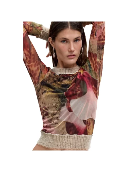 Desigual Sveter M. C. Lacroix / zmiešané farby hnedá