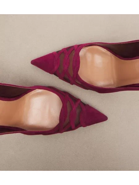 Pantofi cu toc Aquazzura din piele de căprioară slingback roz