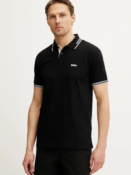 Koszulka polo Boss Green z nadrukiem z krótkim rękawem biznesowa czarna