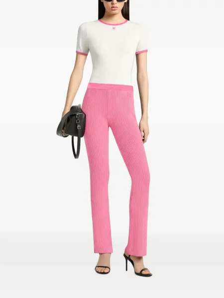 Pantaloni Courreges tricotate evazate roz