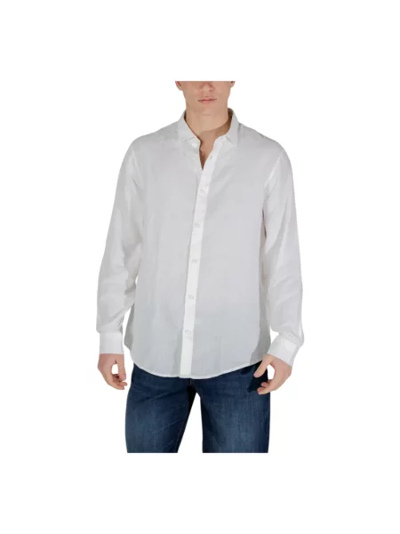 Lniana koszula Armani Exchange z długim rękawem casual biała