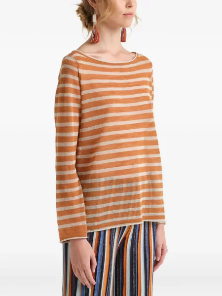 Tricou Maliparmi cu dungi cu decolteu barcă maro