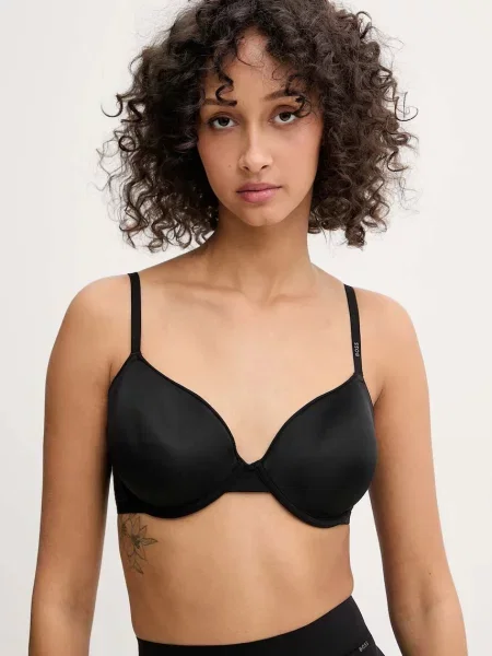 Сутиен BOSS от полупрозрачна материя с изчистен дизайн черно
