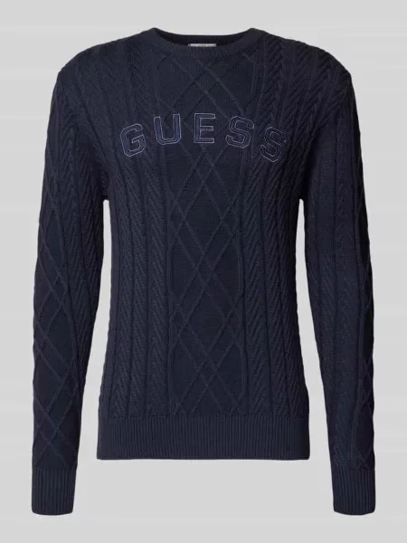 Sweter z dzianiny z Mieszanka bawełny i modalu Guess granatowy