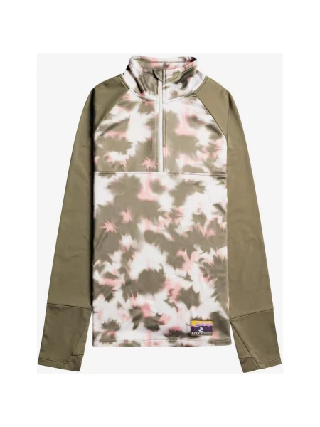 Koszulka z długim rękawem Roxy Big Gel Half Zip w kolorze ciemnozielonym biało-różowym XS zielona