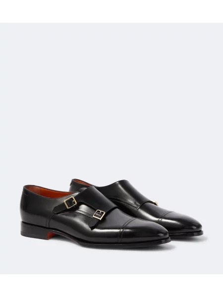 Pantofi monk Santoni din piele cu bretele negru