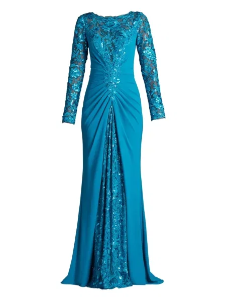 Sukienka Tadashi Shoji z cekinami w kwiatki niebieska