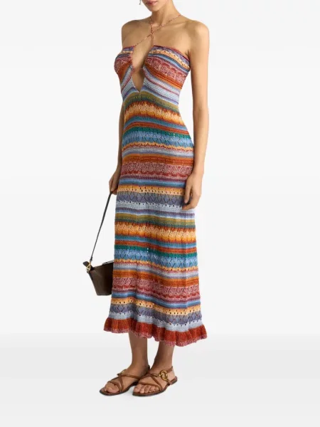 Rochie maxi Etro cu dungi tricotate roșu