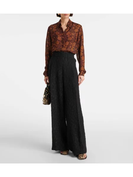 Pantaloni Dries Van Noten cu talie înaltă negru