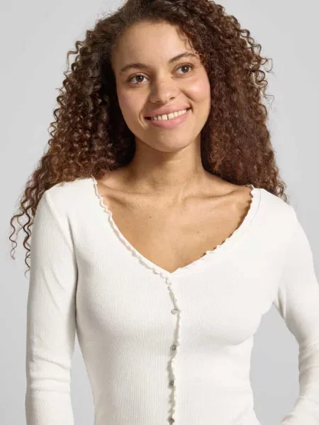 Bluzka z długim rękawem o kroju slim fit z mieszanki bawełny model LAILA' Only biała