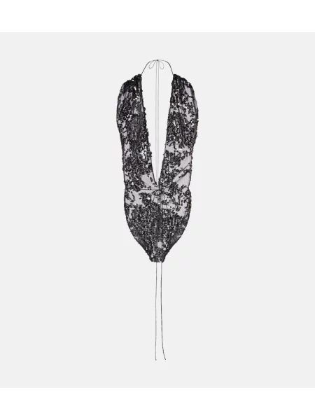 Bodi Victoria Beckham od tila ular vrat crna