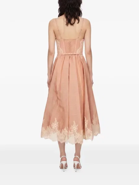 Cu centură rochie midi Zimmermann din dantelă roz