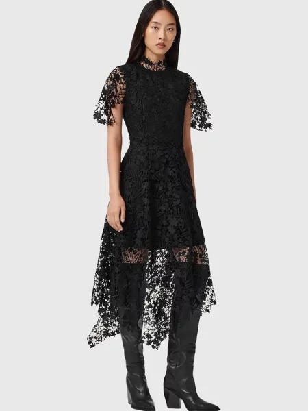 AllSaints rochie midi evazați negru