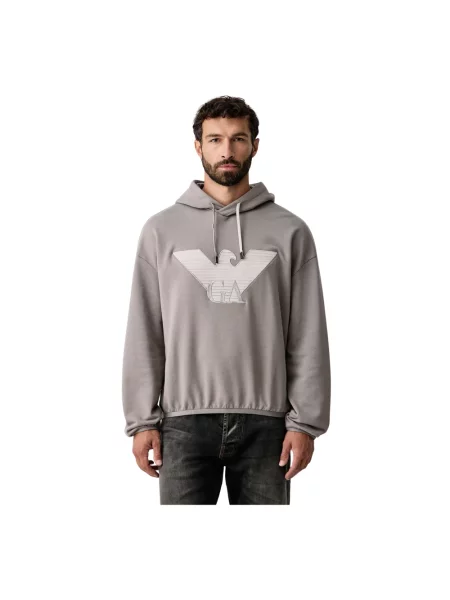Bluza z kapturem Emporio Armani z kapturem z logo szara