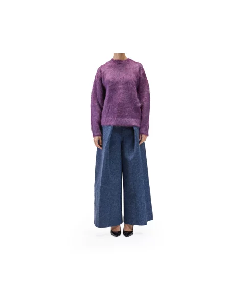 Dzianinowy sweter Sunnei z okrągłym dekoltem fioletowy