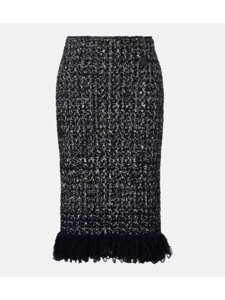 Fustă tip creion Moncler cu franjuri de lână negru