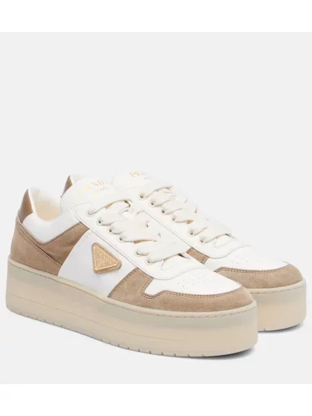 Sneakerși Prada din piele cu platformă bej