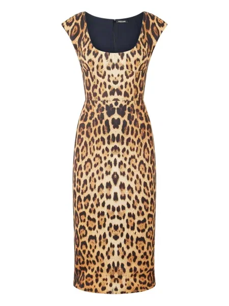 Rochie fără mâneci Roberto Cavalli fără mâneci cu imagine de costum maro