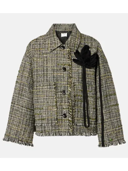 Geacă Erdem cu model floral din tweed verde