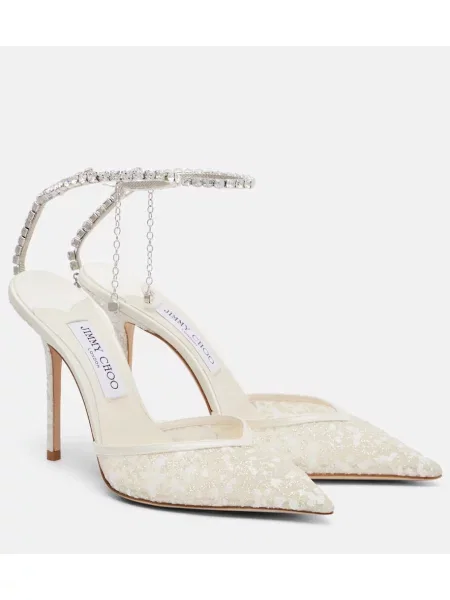 Pantofi cu toc Jimmy Choo plasă alb