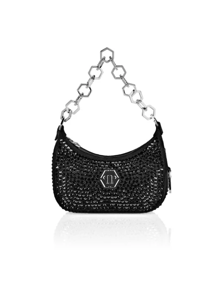 Torebka Philipp Plein skórzana z kryształkami czarna