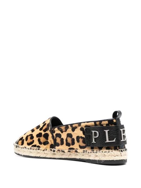 Espadryle Philipp Plein z nadrukiem w panterkę wsuwane brązowe