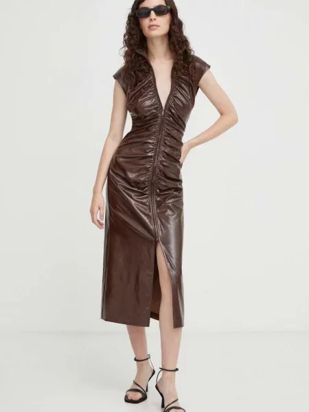 Рокля Tiger Of Sweden Anouka среднодълга с кройка по тялото кафяво