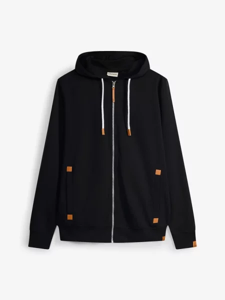 Bluza rozpinana z kapturem z detalami z imitacji skóry czarna