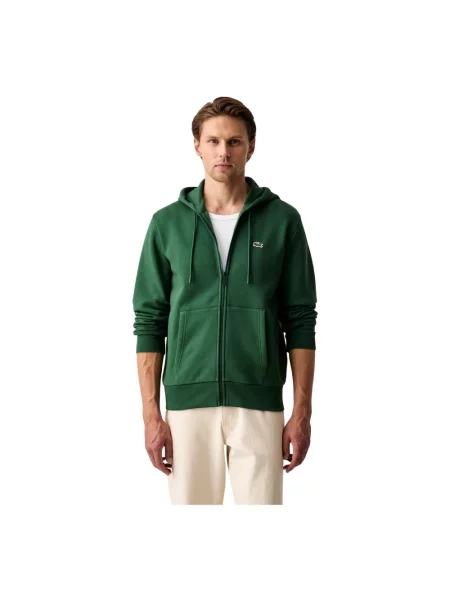 Lacoste bluza z kapturem gładka zielony