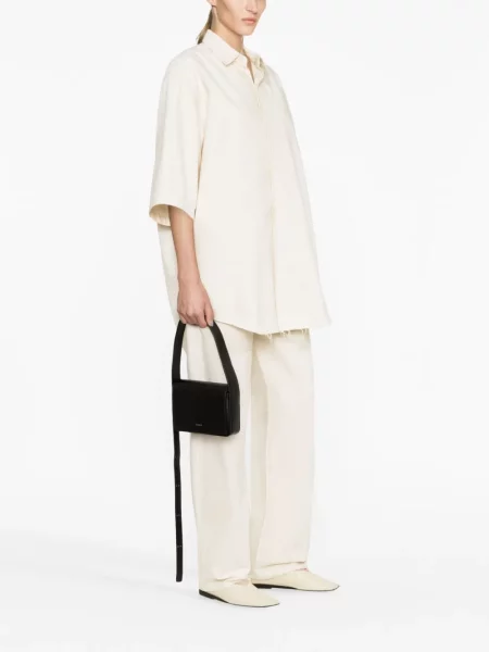 Кожена чанта за през рамо Jil Sander с автограф черно