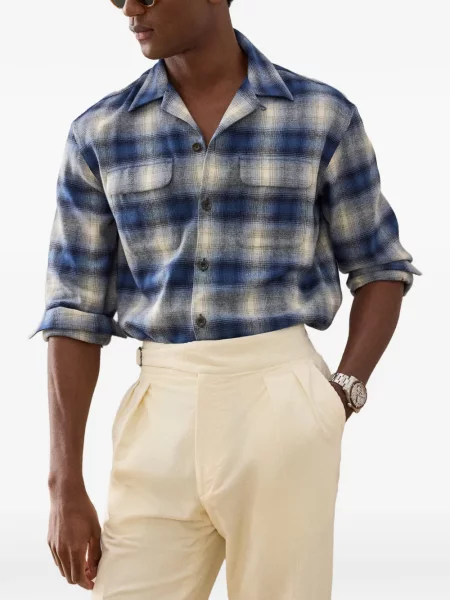 Καρό με κολάρο πουκάμισο Ralph Lauren Purple Label με σχέδιο μπλε