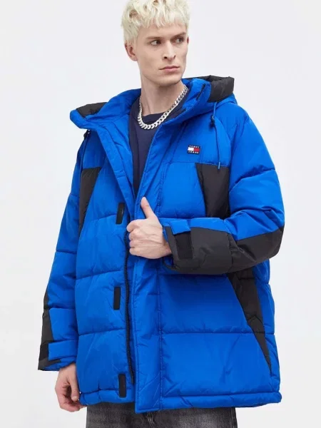 Яке Tommy Jeans зимен модел с уголемена кройка синьо