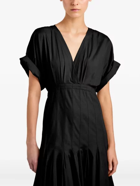 Плисирана костюм макси рокля Proenza Schouler с V-образно деколте черно