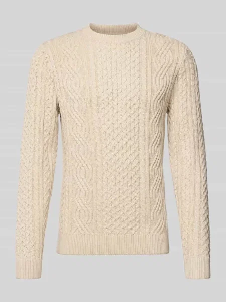 Sweter z dzianiny z prążkowanymi wykończeniami model ‘BLUSEAN’ Jack & Jones Premium biały
