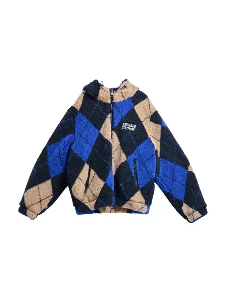 Wielobarwność kurtka jeansowa Versace Jeans Couture z wzorem argyle teddy