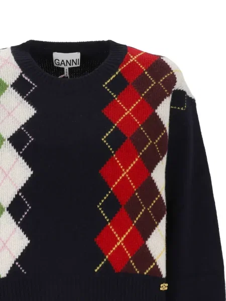Pulover Ganni cu model argyle albastru