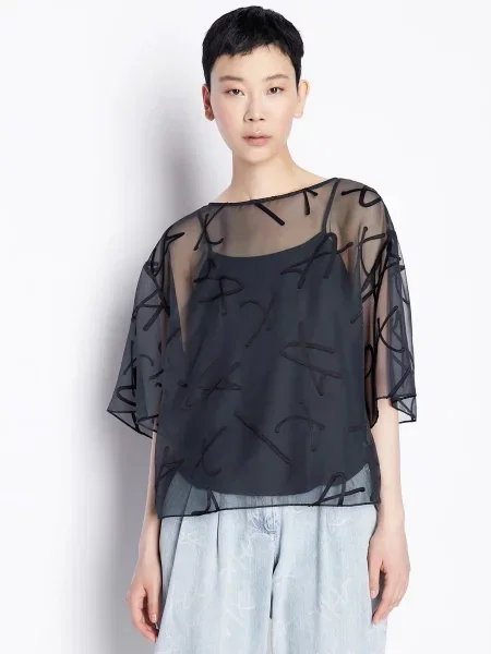 Armani Exchange Блуза з коротким рукавом синій